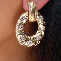 Women's Fashion Round Alloy Earrings Gold Plated Rhinestone Earrings sku image 1