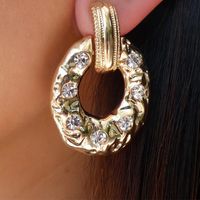 Femmes Mode Rond Alliage Des Boucles D'oreilles Plaqué Or Strass Boucles D'oreilles sku image 1