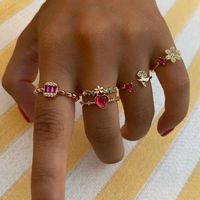 Women's Sweet Heart Flower Alloy Rings Zircon Stainless Steel Rings main image 1