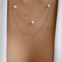 Women's Simple Style Solid Color Imitation Pearl Alloy Necklace Layered Necklaces sku image 1