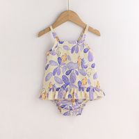 Fashion Summer New Baby Suspender Leaf Printed Romper Jumpsuit sku image 4