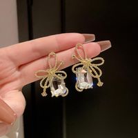 Women's Fashion Bow Knot Metal Earrings Plating Glass Earrings sku image 1