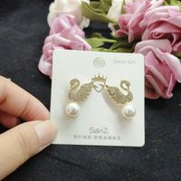 Women's Fashion Swan Alloy Ear Studs Plating Artificial Pearls Rhinestone Earrings main image 2