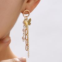 Women's Retro Fashion Geometric Butterfly Alloy Earrings Artificial Pearls Earrings main image 2