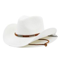Unisex Cowboy Style Solid Color Curved Eaves Straw Hat main image 5