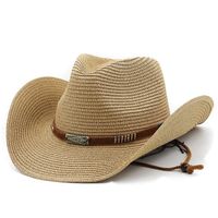 Unisex Cowboy Style Solid Color Curved Eaves Straw Hat main image 2