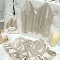 Women's Simple Style Solid Color Imitated Silk Polyester Shorts Sets main image 1