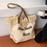 Mujeres Básico Vacaciones Moda Letra Color Sólido Borla Balde Hebilla Magnética Bolsa De Hombro Bolso De Mano Lienzo Tela Bolsos De Hombro main image 1