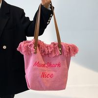 Mujeres Básico Vacaciones Moda Letra Color Sólido Borla Balde Hebilla Magnética Bolsa De Hombro Bolso De Mano Lienzo Tela Bolsos De Hombro main image 5