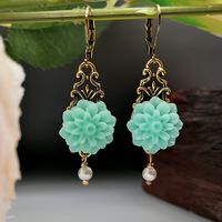 Bohemian Flower Alloy Flower Pearl Earrings sku image 1