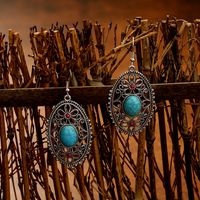 Vintage Style Oval Flower Alloy Hollow Out Turquoise Earrings main image 3