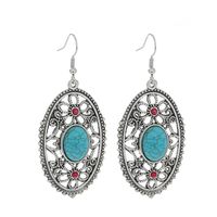 Vintage Style Oval Flower Alloy Hollow Out Turquoise Earrings main image 5