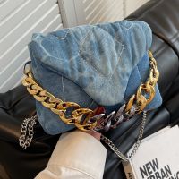 Fashion Solid Color Contrasting Colors Soft Surface Chain Square Magnetic Buckle Square Bag Denim Shoulder Bags main image 6