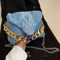 Fashion Solid Color Contrasting Colors Soft Surface Chain Square Magnetic Buckle Square Bag Denim Shoulder Bags main image 3