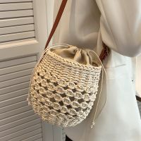 Women's Medium Straw Solid Color Fashion Contrasting Colors Weave Soft Surface Bucket String Bucket Bag main image 1