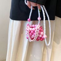 Women's Fashion Solid Color Beaded Square Open Square Bag Arylic Shoulder Bags sku image 2