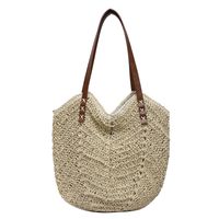 Women's Straw Solid Color Fashion Weave Square Magnetic Buckle Straw Bag sku image 1