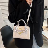 Women's Fashion Solid Color Soft Surface Lock Crocodile Square Buckle Kelly Bag Pu Leather Shoulder Bags sku image 2