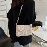 Women's Pu Leather Solid Color Fashion Leather Pattern Lingge Chain Square Buckle Crossbody Bag Chain Bag sku image 1