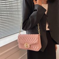 Women's Pu Leather Solid Color Fashion Leather Pattern Lingge Chain Square Buckle Crossbody Bag Chain Bag sku image 4