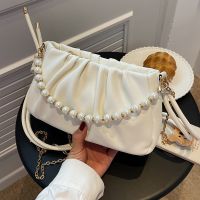 Women's Pu Leather Solid Color Fashion Pearl Pleated Chain Zipper Crossbody Bag main image 4