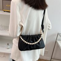 Women's Pu Leather Solid Color Fashion Pearl Pleated Chain Zipper Crossbody Bag sku image 3
