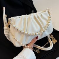 Women's Pu Leather Solid Color Fashion Pearl Pleated Chain Zipper Crossbody Bag main image 1