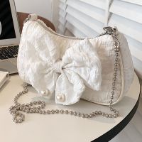Women's Canvas Solid Color Bowknot Pleated Chain Zipper Crossbody Bag main image 4
