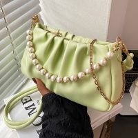 Femmes Faux Cuir Couleur Unie Mode Perle Plissé Chaîne Fermeture Éclair Sac Bandoulière main image 3