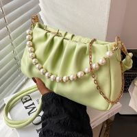 Women's Pu Leather Solid Color Fashion Pearl Pleated Chain Zipper Crossbody Bag main image 3