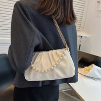 Women's Pu Leather Solid Color Fashion Pearl Pleated Chain Zipper Crossbody Bag sku image 4