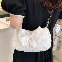 Women's Canvas Solid Color Bowknot Pleated Chain Zipper Crossbody Bag main image 3