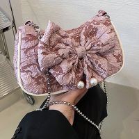 Femmes Toile Couleur Unie Noeud Papillon Plissé Chaîne Fermeture Éclair Sac Bandoulière main image 1