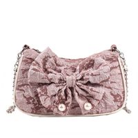 Women's Canvas Solid Color Bowknot Pleated Chain Zipper Crossbody Bag main image 2