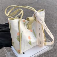 Women's Fashion Floral Splicing Contrasting Colors Flower Square Zipper Tote Bag Canvas Shoulder Bags main image 6