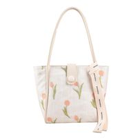 Women's Fashion Floral Splicing Contrasting Colors Flower Square Zipper Tote Bag Canvas Shoulder Bags main image 4