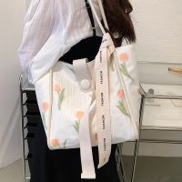 Women's Fashion Floral Splicing Contrasting Colors Flower Square Zipper Tote Bag Canvas Shoulder Bags main image 3