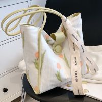 Women's Fashion Floral Splicing Contrasting Colors Flower Square Zipper Tote Bag Canvas Shoulder Bags sku image 2