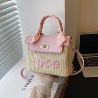 Women's Pu Leather Straw Letter Streetwear Weave Soft Surface Square Buckle Straw Bag main image 1