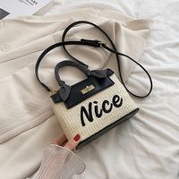 Women's Pu Leather Straw Letter Streetwear Weave Soft Surface Square Buckle Straw Bag sku image 1