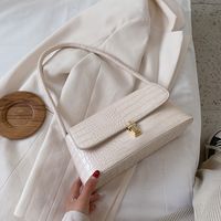 Women's Fashion Solid Color Soft Surface Crocodile Square Buckle Underarm Bag Pu Leather Shoulder Bags sku image 1