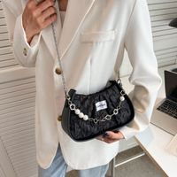 Women's Streetwear Solid Color Pleated Soft Surface Chain Zipper Shoulder Bag Underarm Bag Canvas Shoulder Bags main image 3