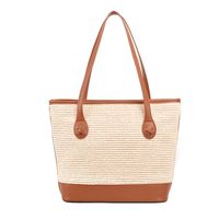 Women's Vacation Fashion Color Block Zipper Shoulder Bag Tote Bag Pu Leather Straw Shoulder Bags main image 3