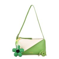 Women's Fashion Classic Style Solid Color Flower Contrasting Colors Square Zipper Shoulder Bag Pu Leather Shoulder Bags sku image 5