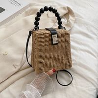 Women's Straw Solid Color Vacation Fashion Buckle Shoulder Bag Handbag Crossbody Bag sku image 2