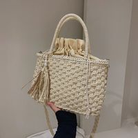 Women's Straw Solid Color Vacation Fashion Weave Soft Surface Square String Shoulder Bag Handbag main image 3