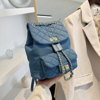 Women's Streetwear Solid Color Square Zipper Classic Backpack Canvas Shoulder Bags main image 5