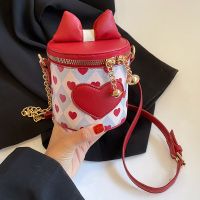 Women's Pu Leather Heart Shape Fashion Printing Bowknot Chain Bucket Zipper Crossbody Bag Bucket Bag main image 4