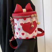 Women's Pu Leather Heart Shape Fashion Printing Bowknot Chain Bucket Zipper Crossbody Bag Bucket Bag sku image 1
