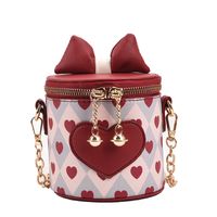 Women's Pu Leather Heart Shape Fashion Printing Bowknot Chain Bucket Zipper Crossbody Bag Bucket Bag main image 3